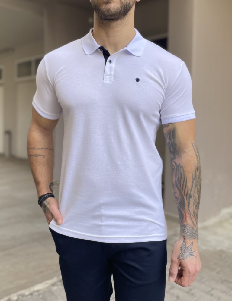 Ανδρική λευκή βαμβακερή κοντομάνικη μπλούζα Polo T621 φωτογραφία